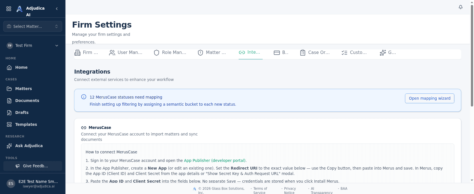 Integrations settings