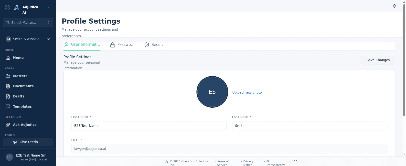 User profile settings