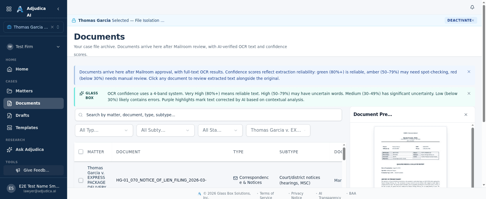 The Documents library with a document preview panel open beside the file list.